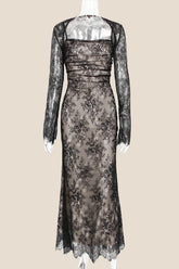 Straps Black Lace Fitted Party Dress