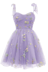 Lavender A-line Floral Short Princess Dress