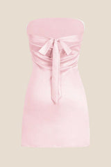 Strapless Pink Back Tie Short Dress