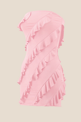 Strapless Pink Ruffled Bodycon Short Dress
