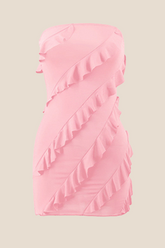 Strapless Pink Ruffled Bodycon Short Dress