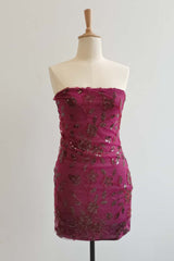 Strapless Navy Beaded Flowers Tight Short Dress