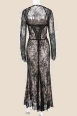 Straps Black Lace Fitted Party Dress