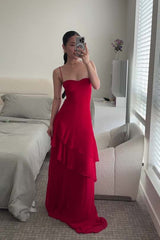Straps Fuchsia Chiffon Tiered Maxi Dress