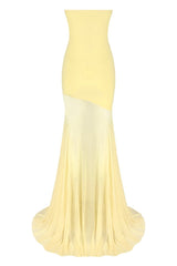 Strapless Yellow Mesh Mermaid Long Dress