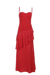 Straps Fuchsia Chiffon Tiered Maxi Dress